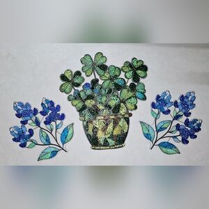 Custom Blinged Acrylics Basket Of Lucky Clovers/Side Blooms Of Texas Bluebonnets